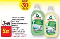 G20 Rainett - lessive liquide peaux sensibles aloe vera ou savon de marseille offre