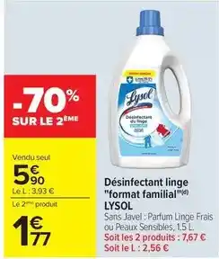 Carrefour Market Lysol - désinfectant linge format familial offre