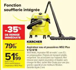 Carrefour Aspirateur eau et poussières WD2 Plus V-12/4/18 offre