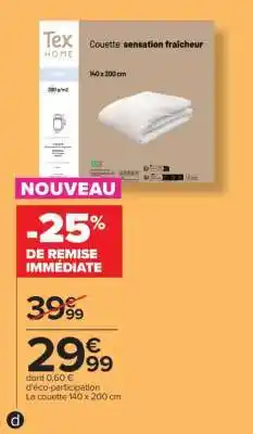 Carrefour Couette sensation fraîcheur offre