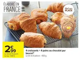 Carrefour Market 4 Croissants + 4 Pains au chocolat pur beurre offre