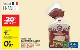 Carrefour Market Pain de mie Carrefour Classic' offre