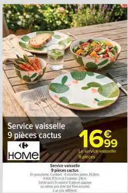 Carrefour Market Service vaisselle 9 pièces cactus offre