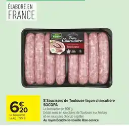 Carrefour 8 Saucisses de Toulouse façon charcutière SOCOPA offre