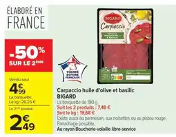 Carrefour Carpaccio huile d'olive et basilic BIGARD offre