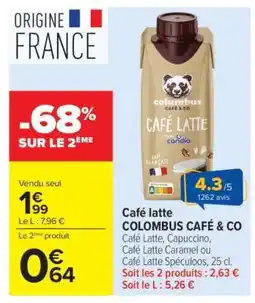 Carrefour Café latte COLUMBUS CAFÉ & CO offre