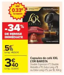 Carrefour Capsules de café XXL L'OR BARISTA offre