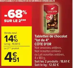 Carrefour Tablettes de chocolat Lot de 4 CÔTE D'OR offre