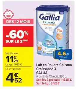 Carrefour Lait en Poudre Calisma Croissance 3 GALLIA offre
