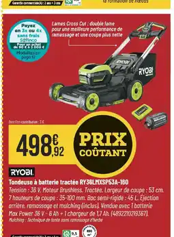Bricorama RYOBI Tondeuse à batterie tractée RY36LMXSP53A-160 offre
