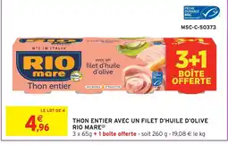 Intermarché Rio mare thon entier avec un filet d'huile d'olive offre