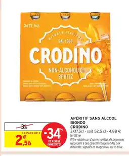 Intermarché Crodino apéritif sans alcool biondo offre