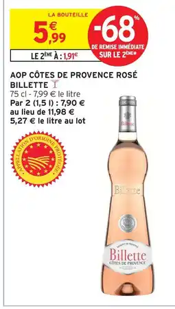 Intermarché Billette aop côtes de provence rosé offre