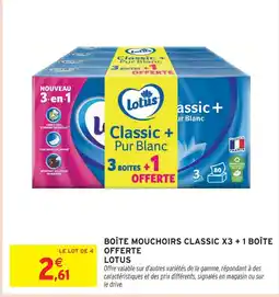 Intermarché Lotus boîte mouchoirs classic x3 + 1 boîte offerte offre