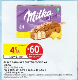 Intermarché Milka glace bâtonnet butter cookie x4 offre