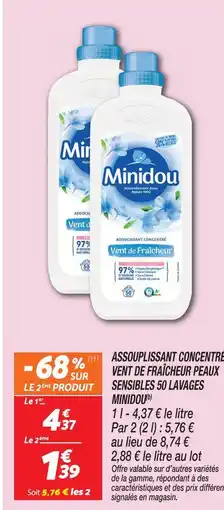 Netto Minidou assouplissant concentré vent de fraîcheur peaux sensibles 50 lavages offre