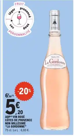 E.Leclerc LA GORDONNE Aop vin rosé côtes de provence non millésimé offre