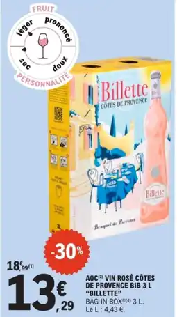 E.Leclerc BILLETTE Aoc vin rosé côtes de provence bib offre