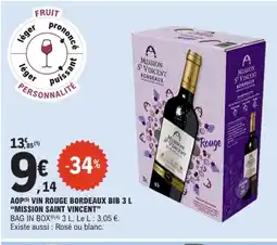 E.Leclerc MISSION SAINT VINCENT Aop vin rouge bordeaux bib offre