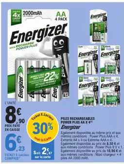 E.Leclerc ENERGIZER Piles rechargeables power plus aa x 4 offre