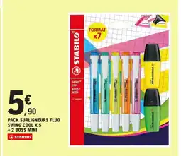 E.Leclerc STABILO Pack surligneurs fluo swing cool x 5 + 2 boss mini offre