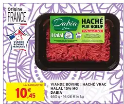 Intermarché Hyper DABIA Viande bovine: haché vrac halal 15% mg offre