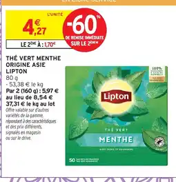 Intermarché Hyper LIPTON Thé vert menthe origine asie offre
