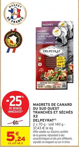Intermarché Hyper DELPEYRAT Magrets de canard du sud ouest tranchés et séchés offre