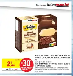 Intermarché Hyper Minis batonnets glacés chocolat au lait, chocolat blanc, amandes offre