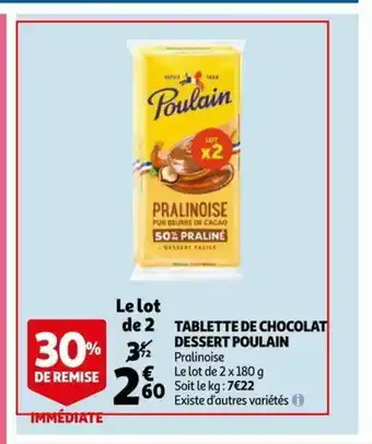Auchan Tablette De Chocolat Dessert Poulain offre