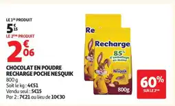Auchan Chocolat en poudre recharge poche Nesquik offre