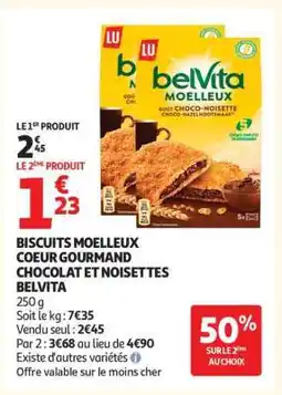 Auchan BISCUITS MOELLEUX COEUR GOURMAND CHOCOLAT ET NOISETTES BELVITA offre