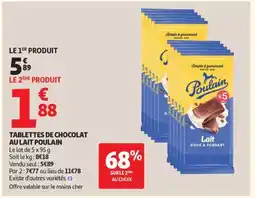 Auchan TABLETTES DE CHOCOLAT AU LAIT POULAIN offre