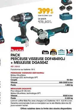 Master Pro MAKITA Pack perceuse visseuse ddf484rgj + meuleuse dga504z offre