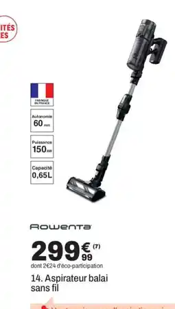 BUT ROWENTA Aspirateur balai sans fil offre