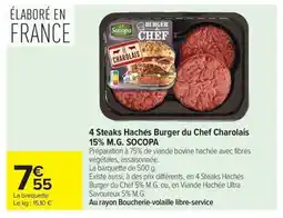 Carrefour Market SOCOPA 4 Steaks Hachés Burger du Chef Charolais offre