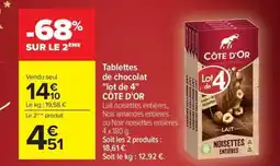Carrefour Market CÔTE D'OR Tablettes de chocolat lot de 4 offre