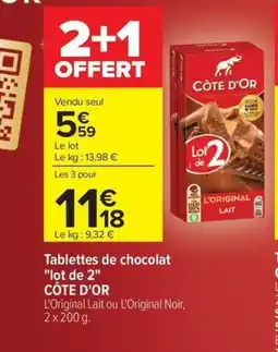 Carrefour Market CÔTE D'OR Tablettes de chocolat lot de 2 offre