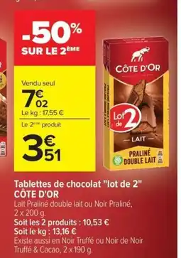 Carrefour Market CÔTE D'OR Tablettes de chocolat lot de 2 offre