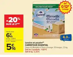 Carrefour Market CARREFOUR ESSENTIAL Lessive en poudre offre