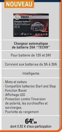 E.Leclerc Chargeur automatique de batterie 20A 'TECH9' offre