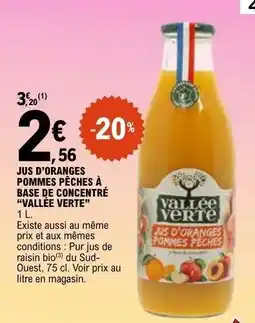 E.Leclerc JUS D’ORANGES POMMES PÊCHES À BASE DE CONCENTRÉ “VALLÉE VERTE” offre