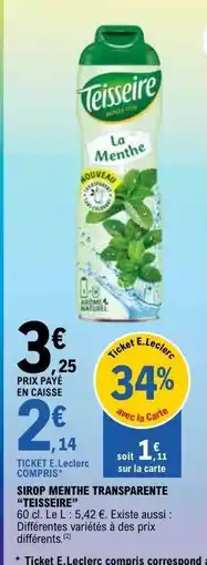 E.Leclerc Sirop Menthe Transparente Teisseire offre