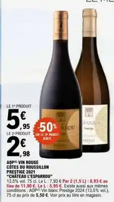 E.Leclerc AOP Vin Rouge Côtes du Roussillon Prestige 2021 'Château l'Esparrou' offre