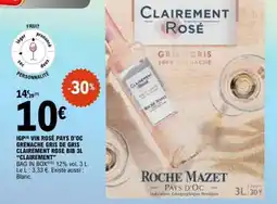 E.Leclerc IGP VIN ROSÉ PAYS D'OC GRENACHE GRIS DE GRIS CLAIREMENT ROSE BIB 3L CLAIREMENT offre