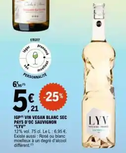 E.Leclerc IGP VIN VEGAN BLANC SEC PAYS D'OC SAUVIGNON 'LYV' offre