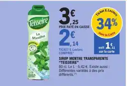 E.Leclerc Sirop Menthe Transparente Teisseire offre