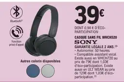 E.Leclerc CASQUE SANS FIL WHCH520 SONY offre