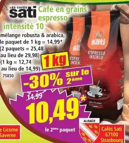 Norma Les cafes sati café en grains espresso intensité 10 offre