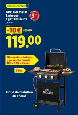 Lidl Grillmeister Barbecue à gaz 3 brûleurs offre